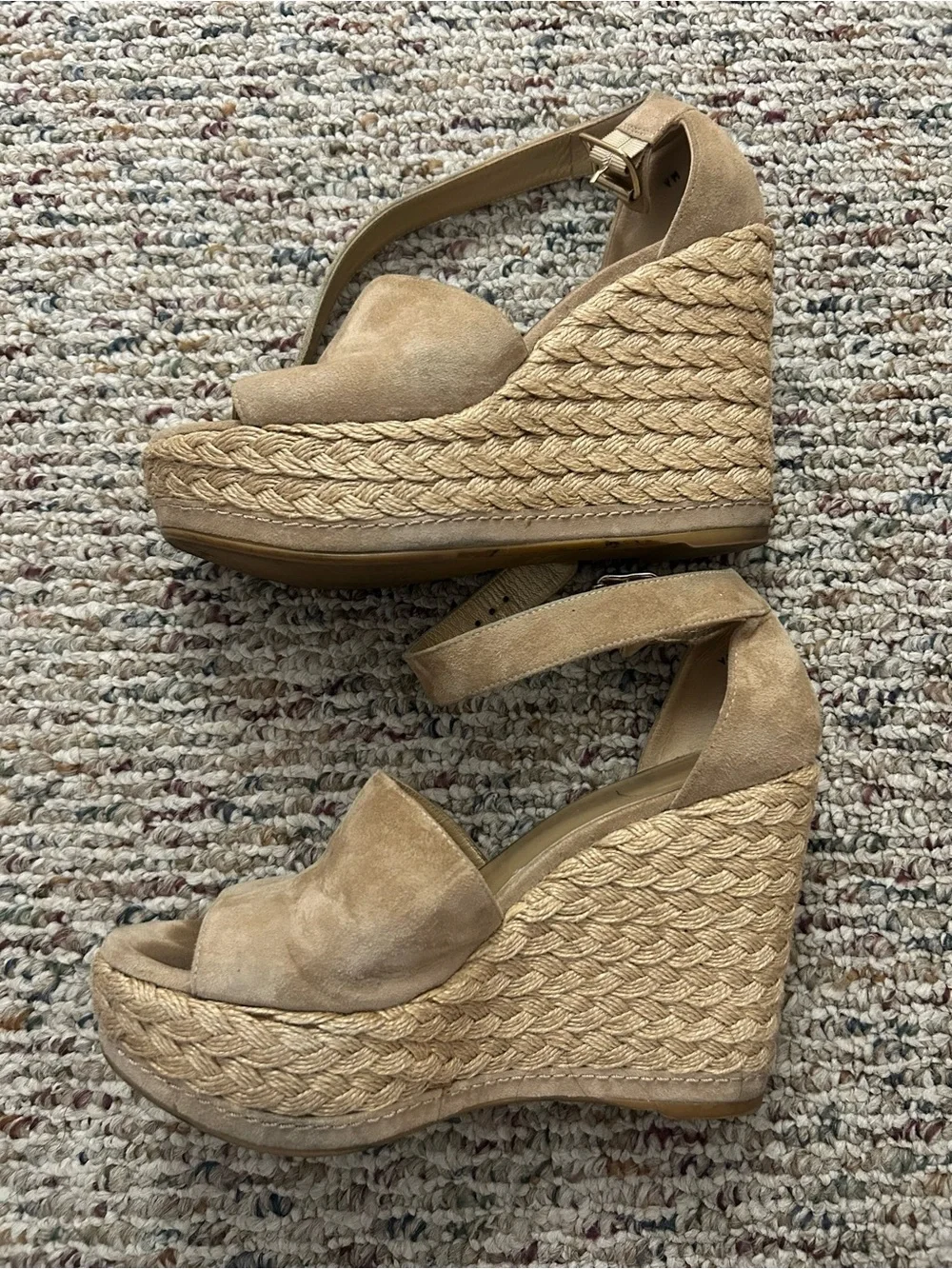 Stuart Weitzman Tan Suede Espadrille Wedge Sandals - Picture 2 of 5